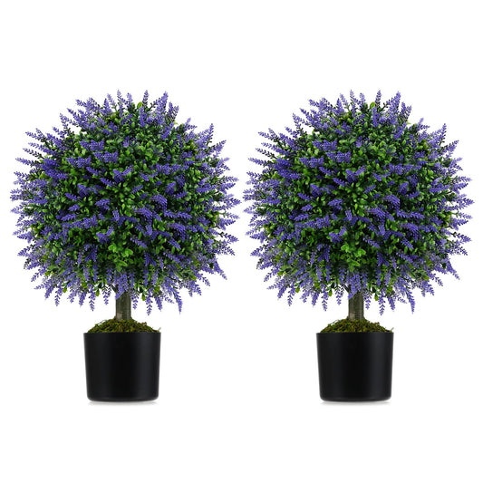 Set of 2 Artificial Lavender Topiary Ball Trees 58cm Faux Boxwood Ball Tree