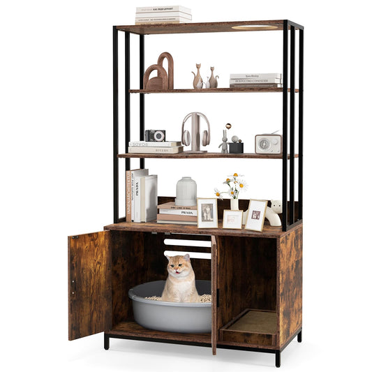 Cat Litter Box Enclosure with 3-tier Storage Shelves