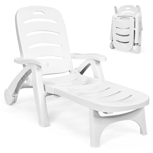 5-Position Adjustable Outdoor Folding Sunlounger with Wheels