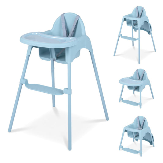 4-in-1 Convertible Baby High Chair with 2 Heights Removable Double Tray