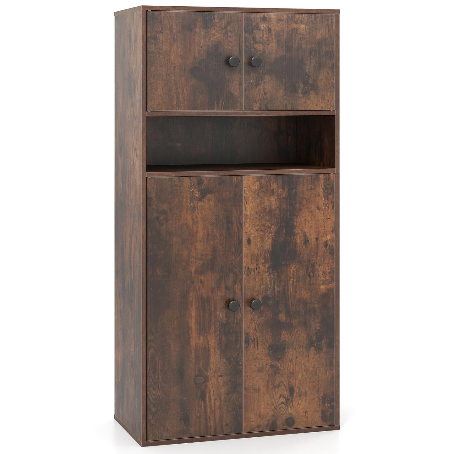 4-Tier Tall Bookcase with 4 Doors, 111cm Modern Bookshelf Display Cabinet