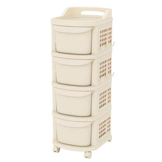 4-Drawer Rolling Plastic Utility Cart with 6 Hooks and Pegboard