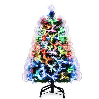 3 FT Fiber Optic Christmas Tree Artificial Pre-Lit Xmas Tree with 93 Branch Tips