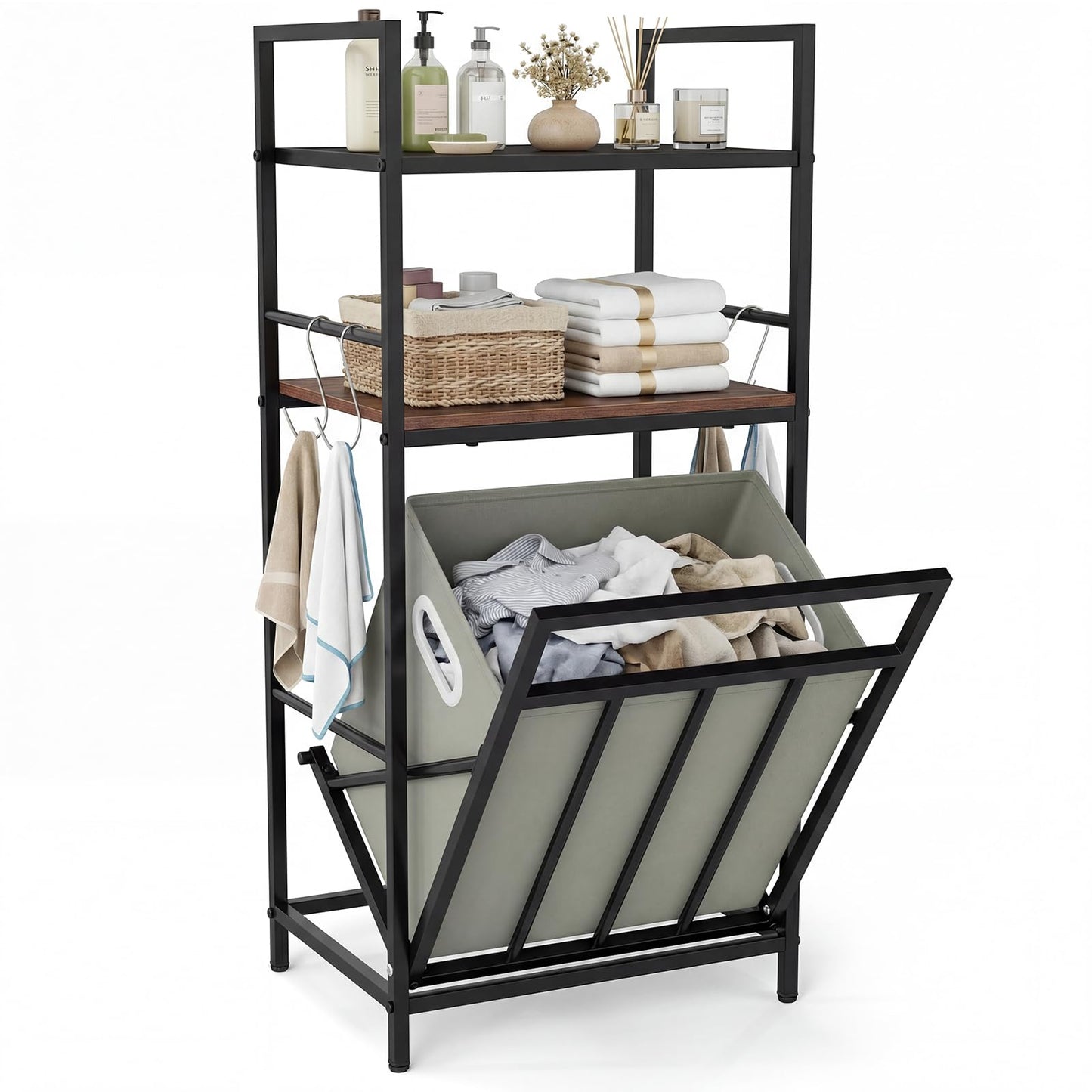 2-Tier Laundry Hamper with Tilt-out Basket & Removable Bag for Bathroom