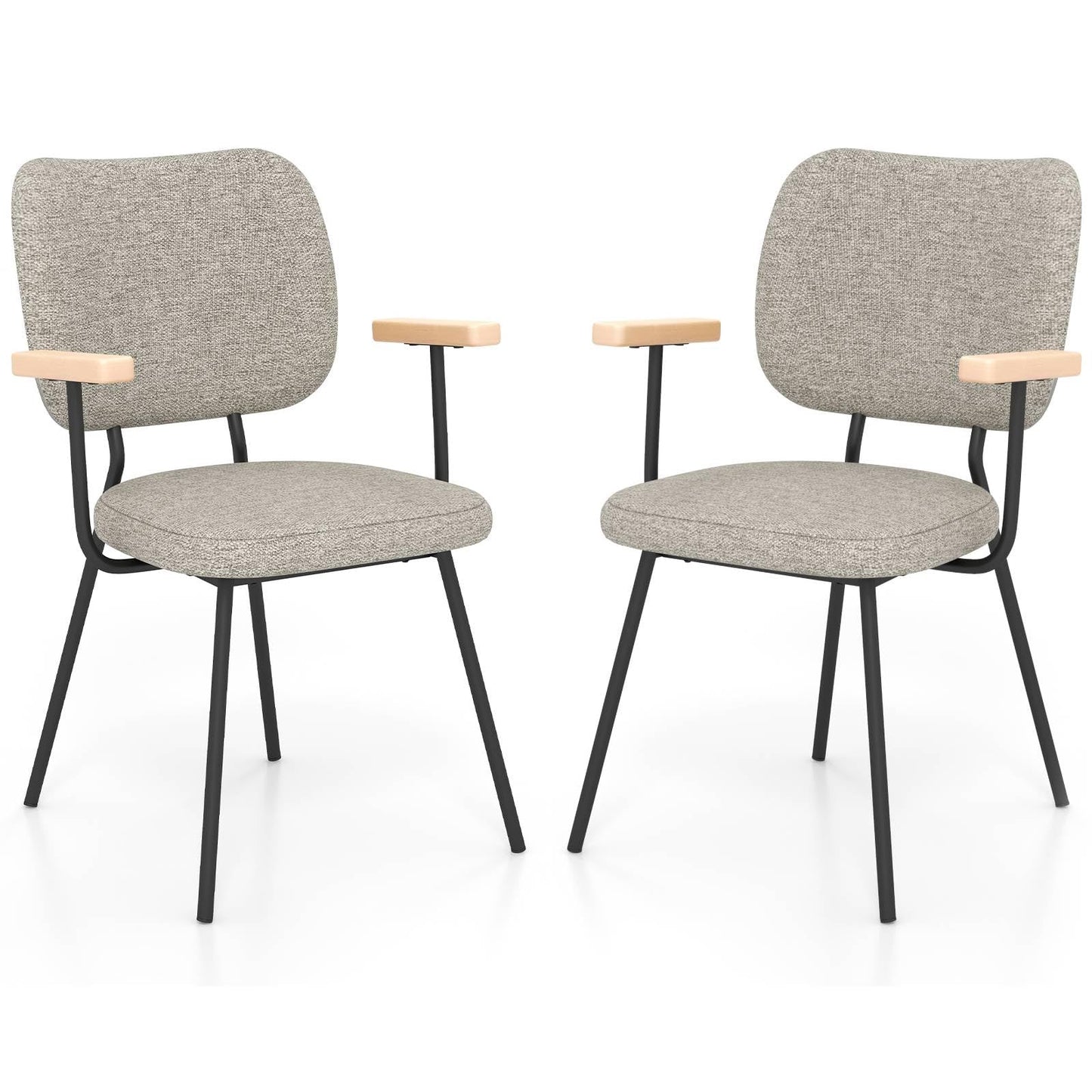 GiantexUK Dining Chairs Set of 2/4, Upholstered Linen Fabric Kitchen Chairs with Metal Legs