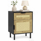 Rattan Bedside Table, End Sofa Side Table with Drawer