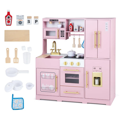 Kids Play Kitchen, Wooden Toy Kitchen with Stoves