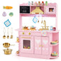 Kids Play Kitchen, Wooden Toy Kitchen with Stoves, Range Hood, Oven