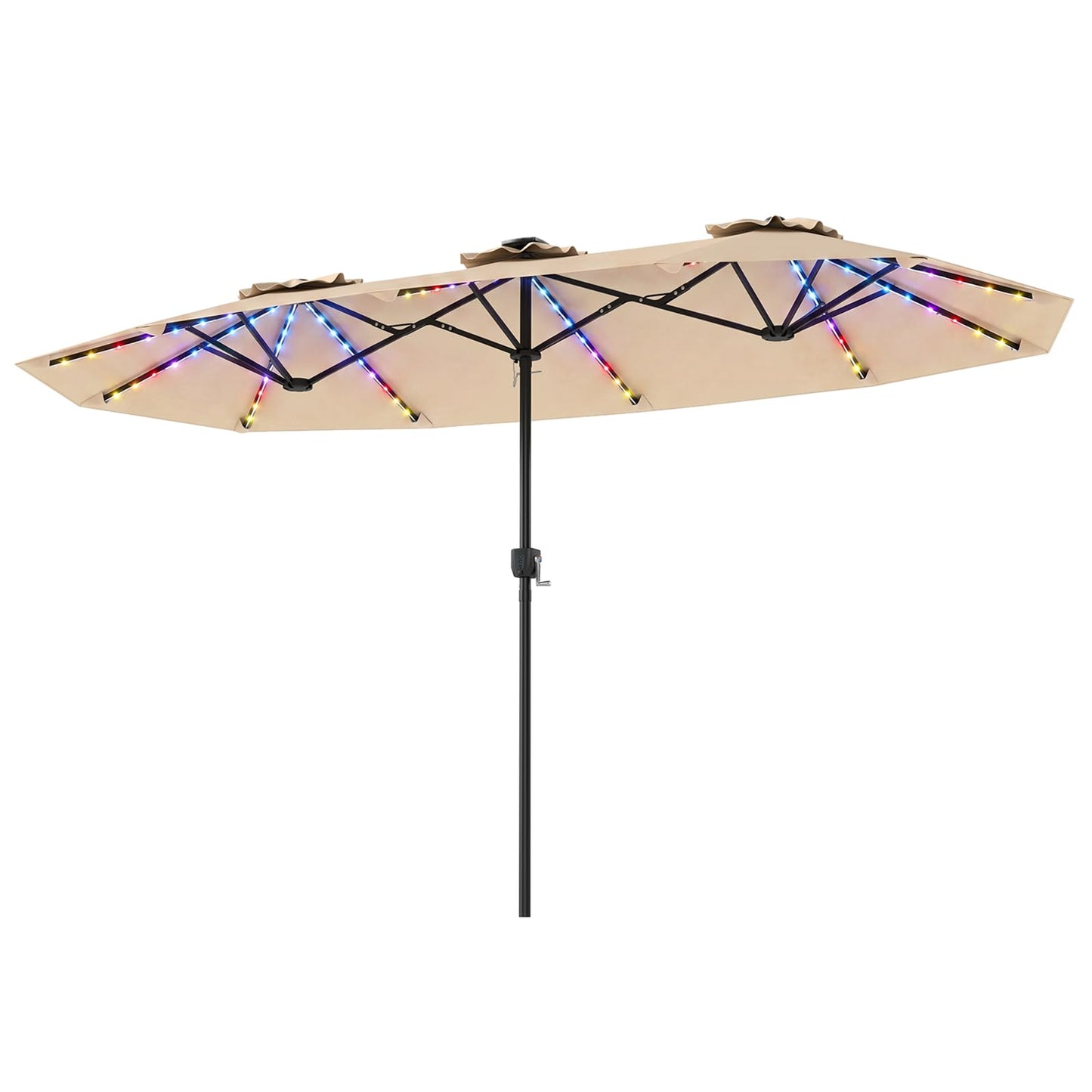 12 Heavy-Duty Ribs Extra Large Sun Umbrella with Lights & Crank Handle