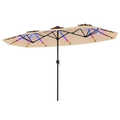 12 Heavy-Duty Ribs Extra Large Sun Umbrella with Lights & Crank Handle