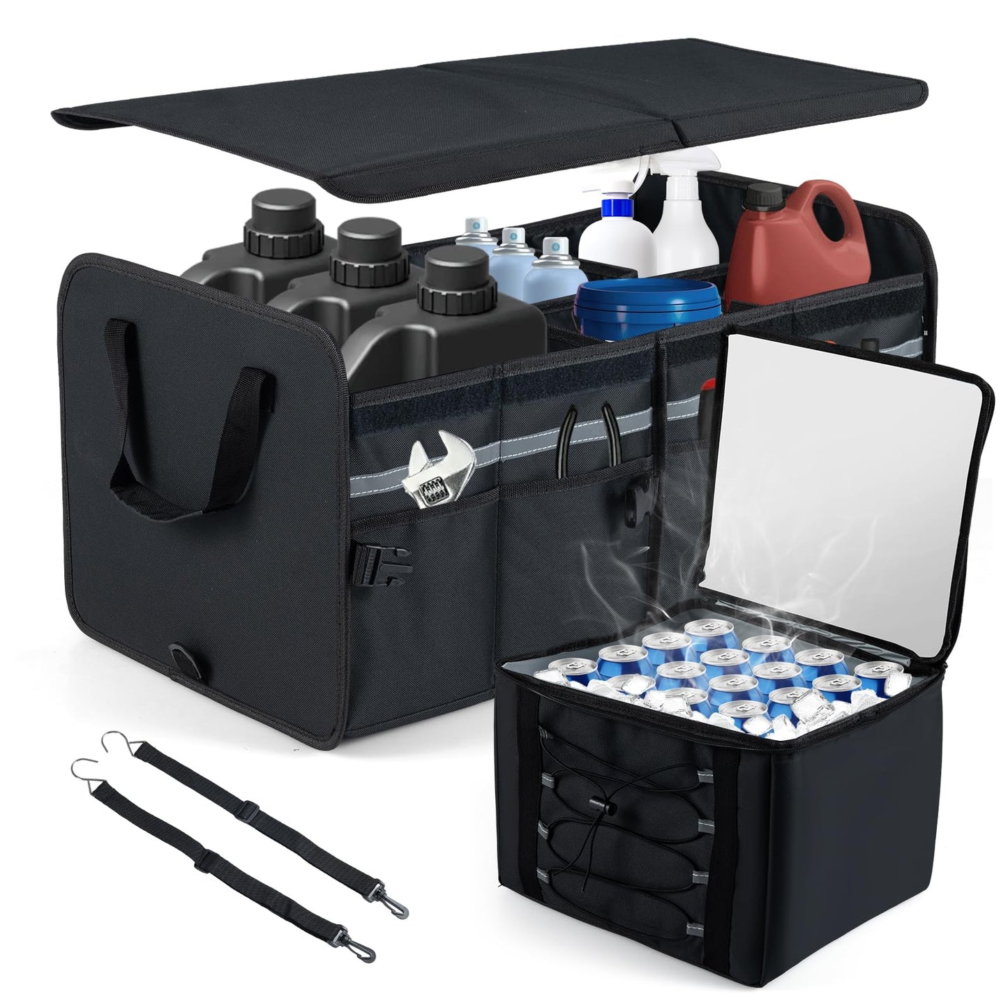 Car Trunk Organizer with Leakproof Cooler Bag and Adjustable Securing Straps