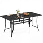 Patio Dining Table for 6 160CM Rectangle Metal Slat Table with Umbrella Hole
