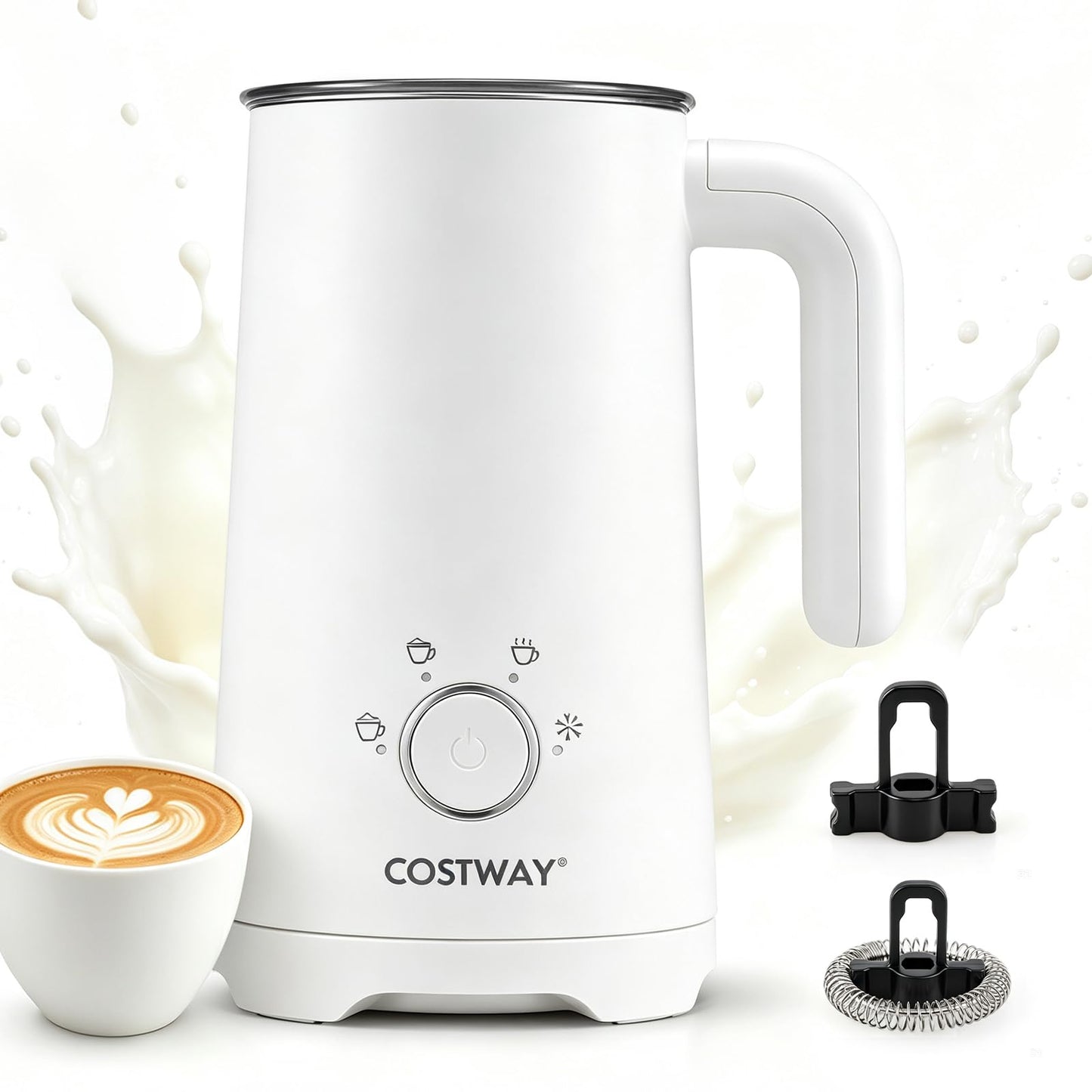 4-in-1 Electric Milk Frother and Steamer with 2 Whisks