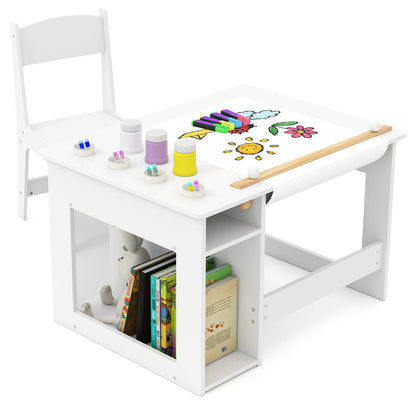 Toddler Craft Play Study Drawing Desk with Paper Roll 4 Paint Cups