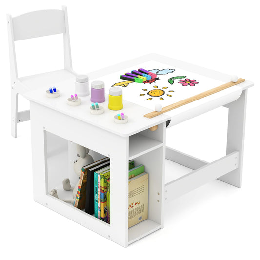 Toddler Craft Play Study Drawing Desk with Paper Roll 4 Paint Cups