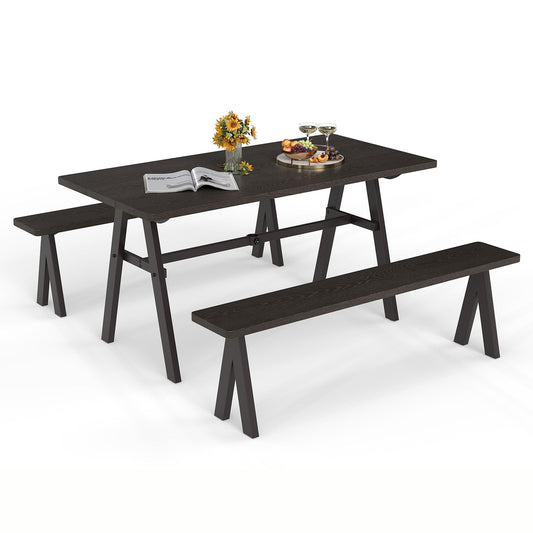 3 Pieces Outdoor Picnic Table and Benches Set for 6 People with 49MM Umbrella Hole