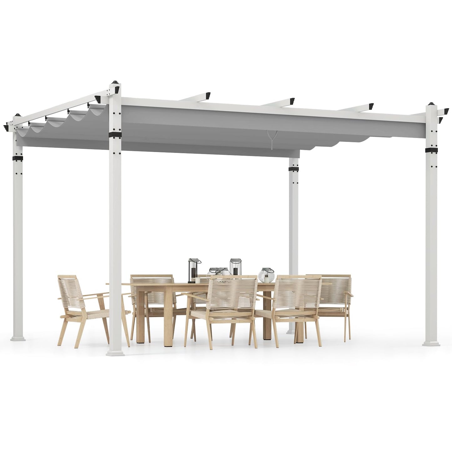 3.68 X 3.05m Metal Pergola with Retractable Roof, Large Garden Pergola