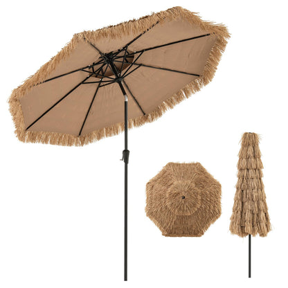 Thatched Tiki Parasol, Tilt Adjustment Hawaiian Patio Beach Umbrella
