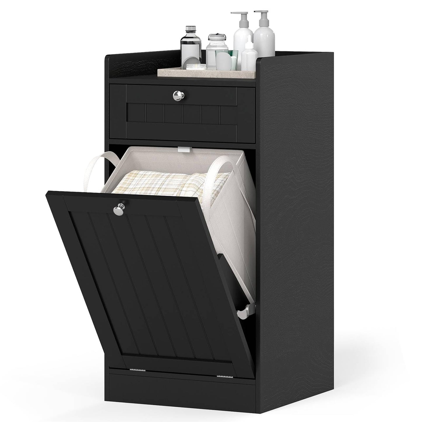 Bathroom Storage Cabinet with Drawer and Removable Hamper