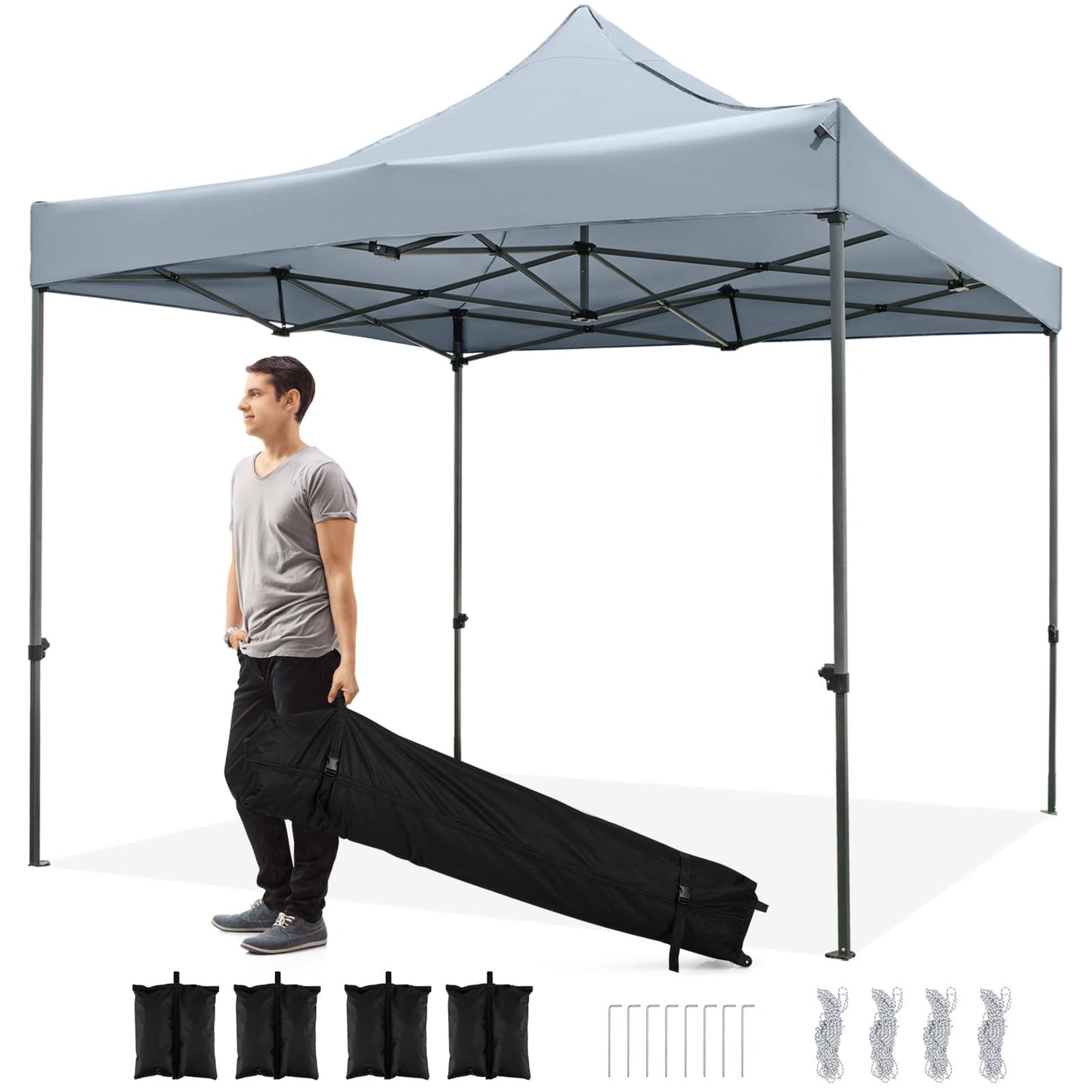 3m x 3m Pop up Canopy Tent, Height Adjustable Easy Setup Gazebo Shelter with Wheeled Bag