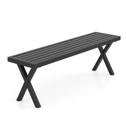 138cm Extra Long Metal Patio Loveseat with Slatted Seat & X Legs