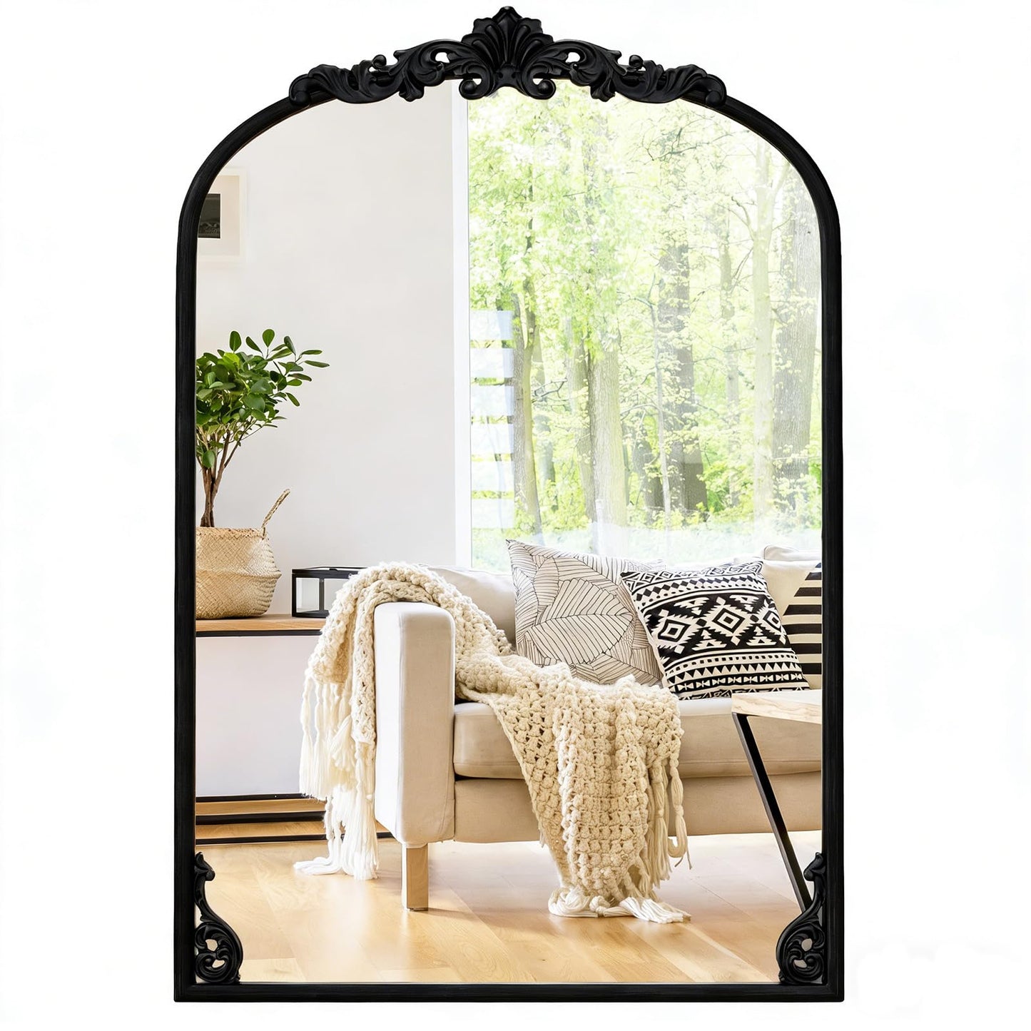Dramatic Arched Wall Mirror with Baroque Ornate Frame