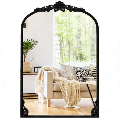 Dramatic Arched Wall Mirror with Baroque Ornate Frame