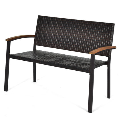 2 Seater Wicker Leisure Loveseat with Acacia Wood Armrests