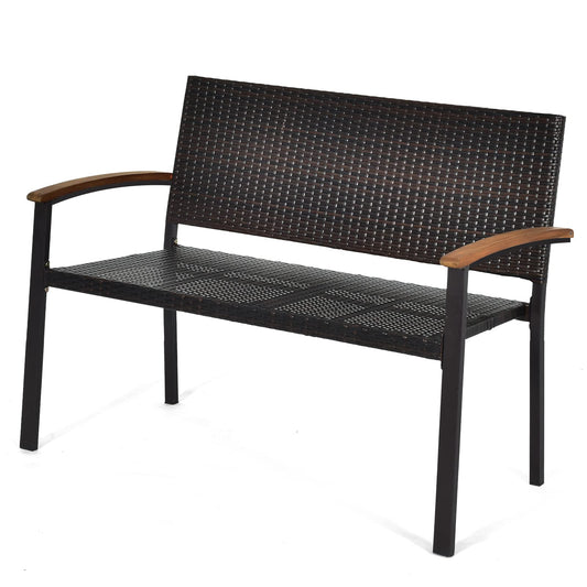 2 Seater Wicker Leisure Loveseat with Acacia Wood Armrests