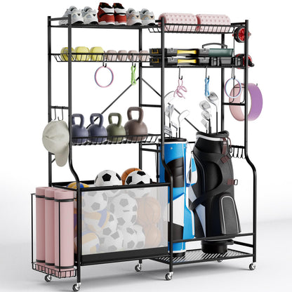 Sports Equipment Organizer Metal Ball Storage Rack with Adjustable Shelves