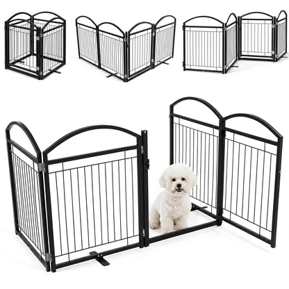 4 Panels Folding Dog Stair Gate, Freestanding Pet Playpen