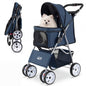 Pet Stroller, 4 Wheels Foldable Dog Pushchair Cat Pram with Adjustable Canopy