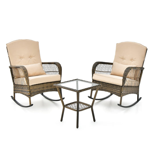 Outdoor Rocking Chairs and Table Set with Cushions and Pillows