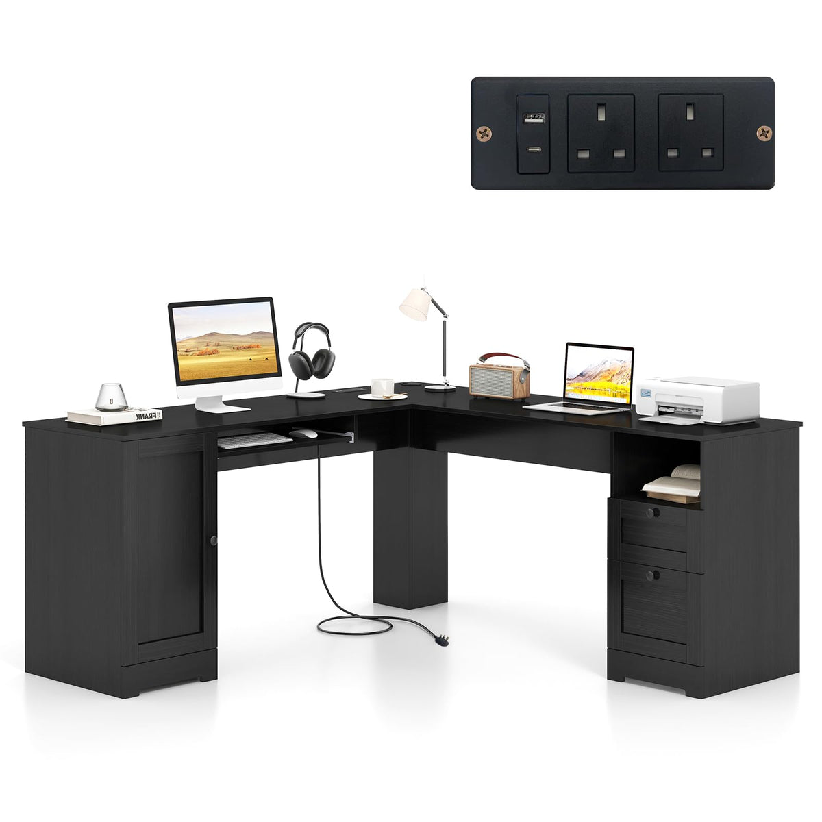 L-Shaped Computer Desk, 170cm Modern Large Corner Desk Writing Study Table
