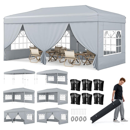3m x 6m Pop Up Gazebo, Outdoor Garden Shelter with 6 Sidewalls and Carrying Bag