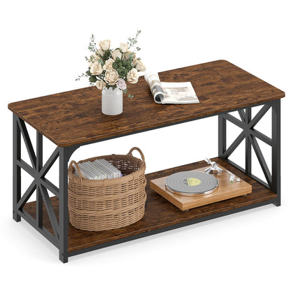 Coffee Table Industrial Farmhouse Accent Table with Open Storage Shelf