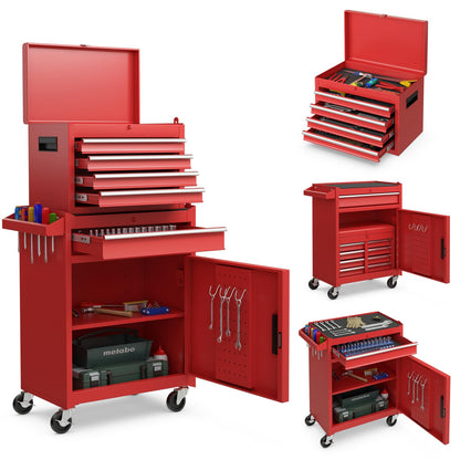 2 in 1 Lockable Metal Tool Chest with Removable Top Cabinet (with Adjustable Shelf)