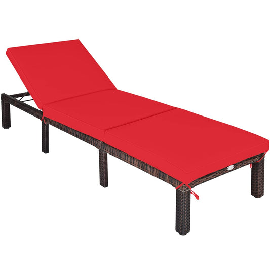 6-level Adjustable Outdoor Leisure Rattan Sun Bed with Removable Cushion