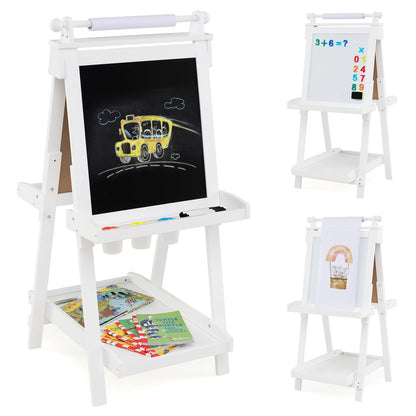 Kids Wooden Art Easel Double-Sided Height Adjustable Children Easel