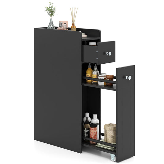 Small Bathroom Storage Cabinet 4-Tier Narrow Toilet Side Storage Cabinet with Slide Out Drawers on Casters