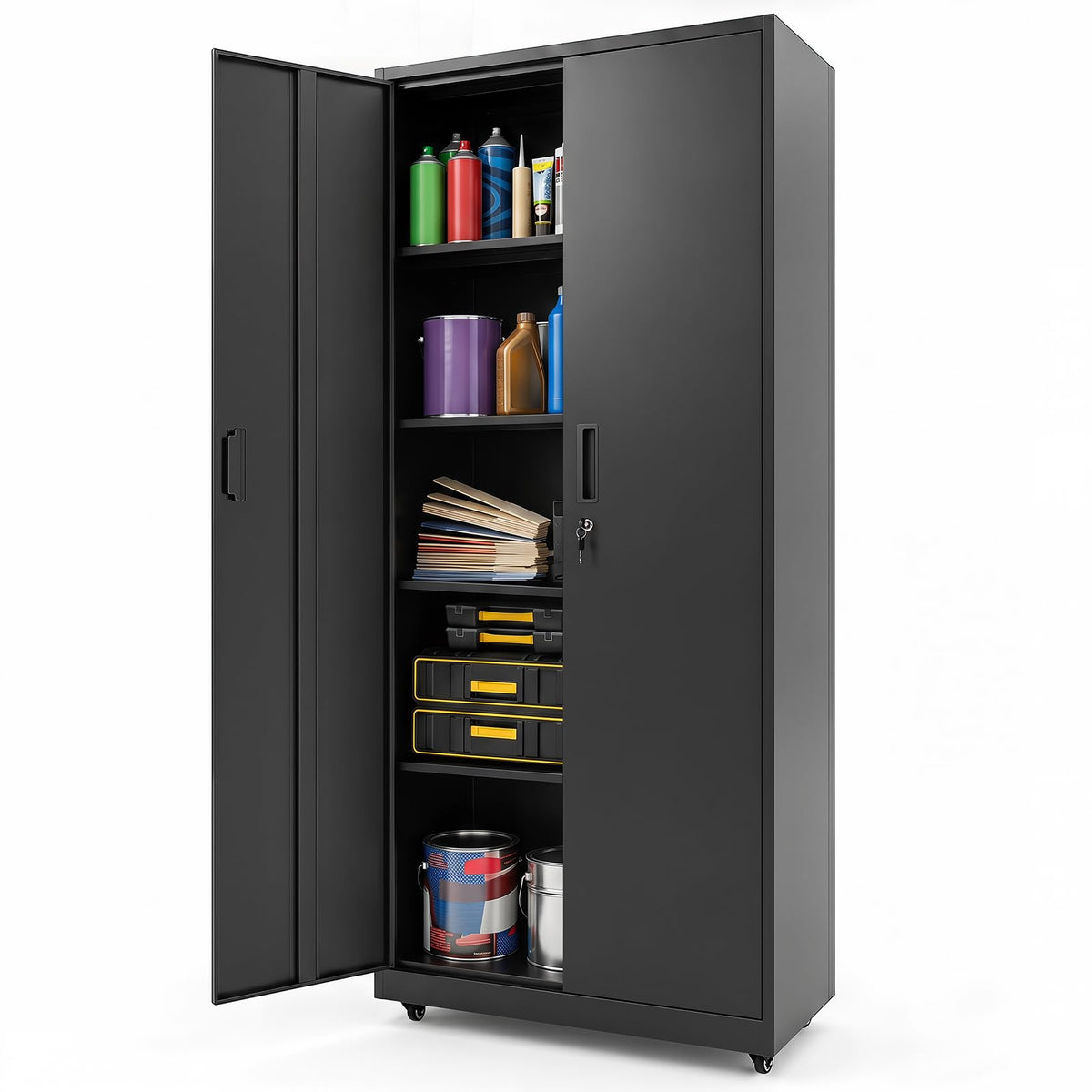 186cm Rolling File Cabinet with Adjustable Shelves and 4 Lockable Wheels for Office