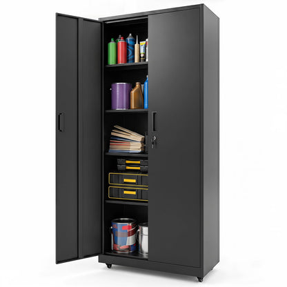 186cm Rolling File Cabinet with Adjustable Shelves and 4 Lockable Wheels for Office
