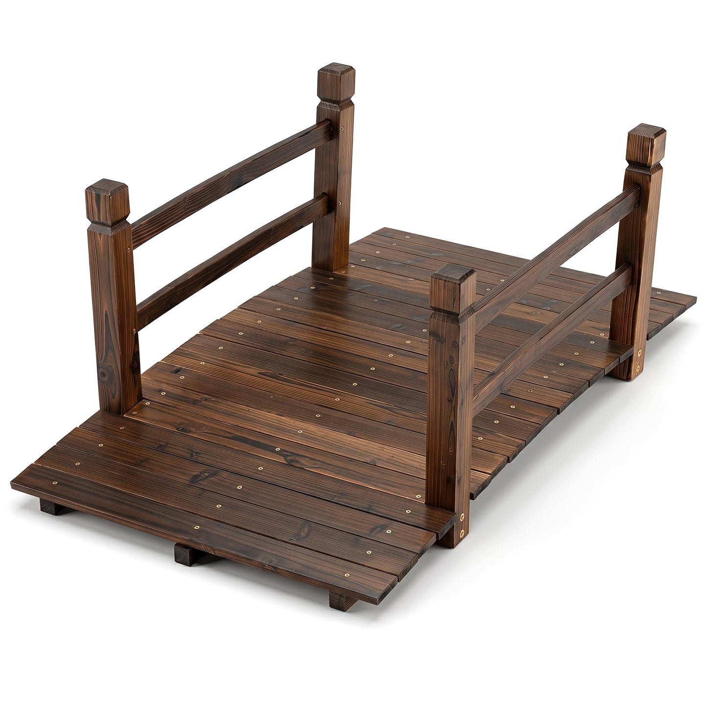 1.25M Wooden Garden Bridge, Decorative Pond Bridges with Safety Railings
