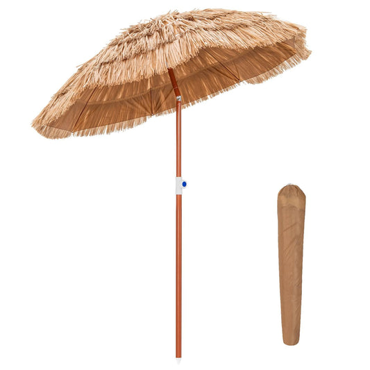 Giantex 1.8m Garden Hawaii Parasol Folding Tilting Thatch Tiki Sun Umbrella with 8 Ribs