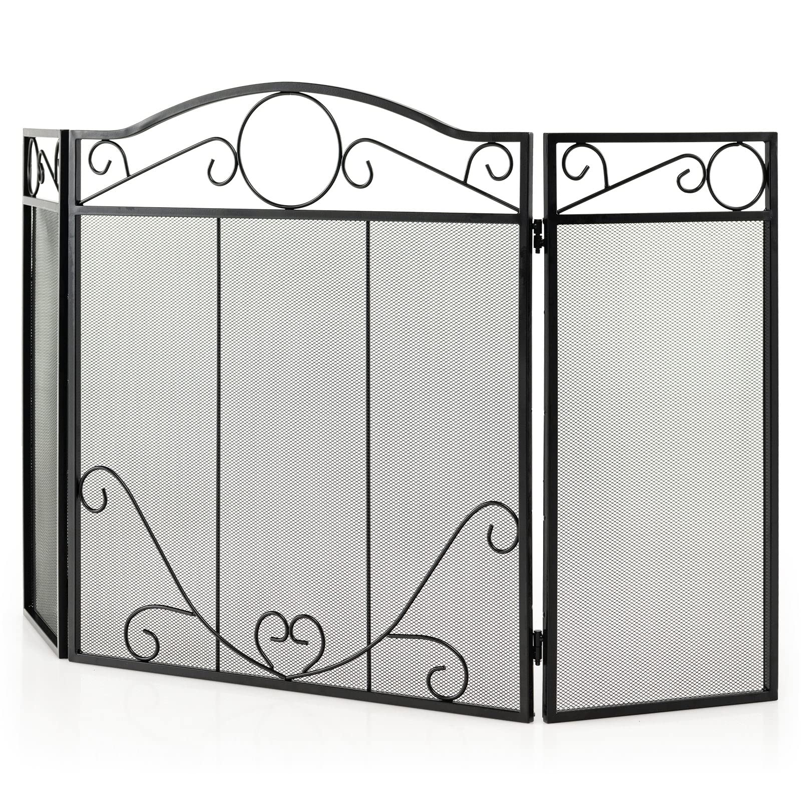 GiantexUK 3-Panel Folding Fire Guard, Metal Mesh Fireplace Screen, Hea
