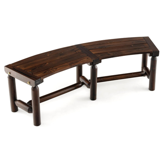 All-Weather Curved Shape Carbonized Wood Patio Loveseat with Slatted Seat