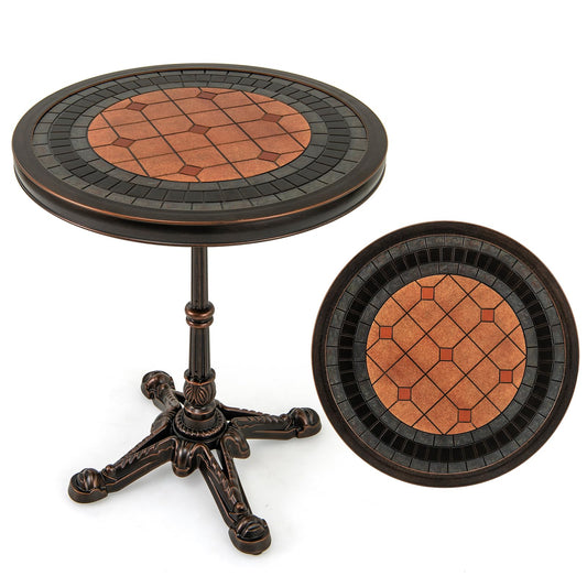 60 x 60 x 73 cm Cast Aluminum Patio Bistro Table with Carved Texture & Painted Top