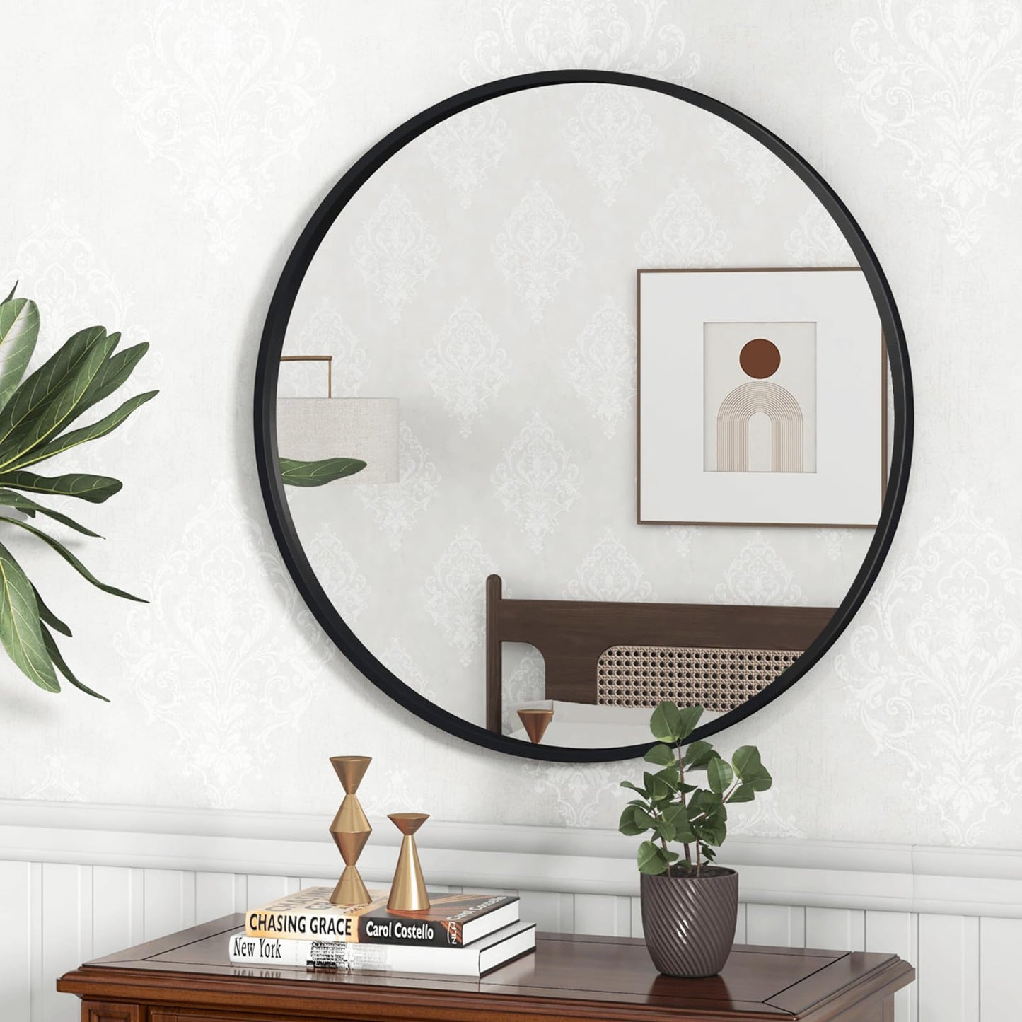 Black Round Mirror Wall Mounted Matte Metal Framed Mirror