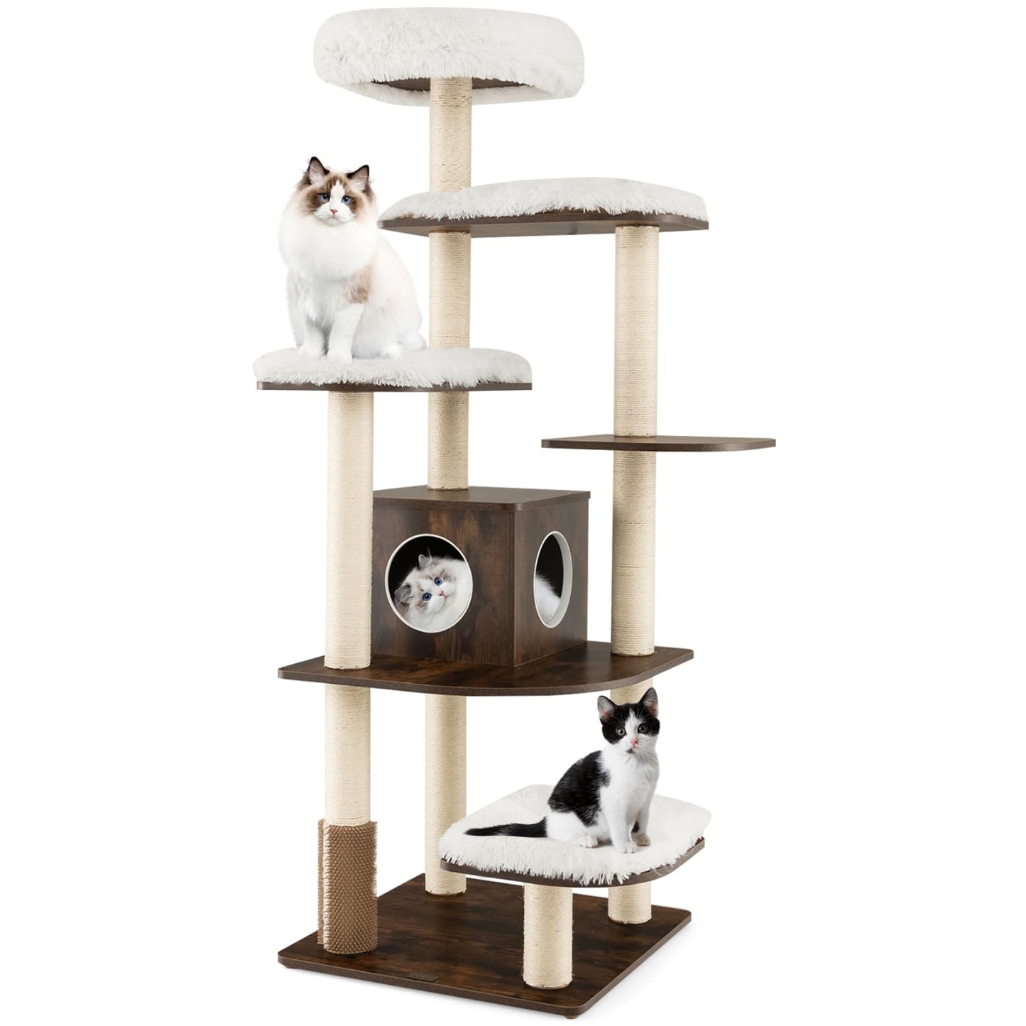 179 cm Tall Wooden Cat Tree with Sisal Scratching Posts