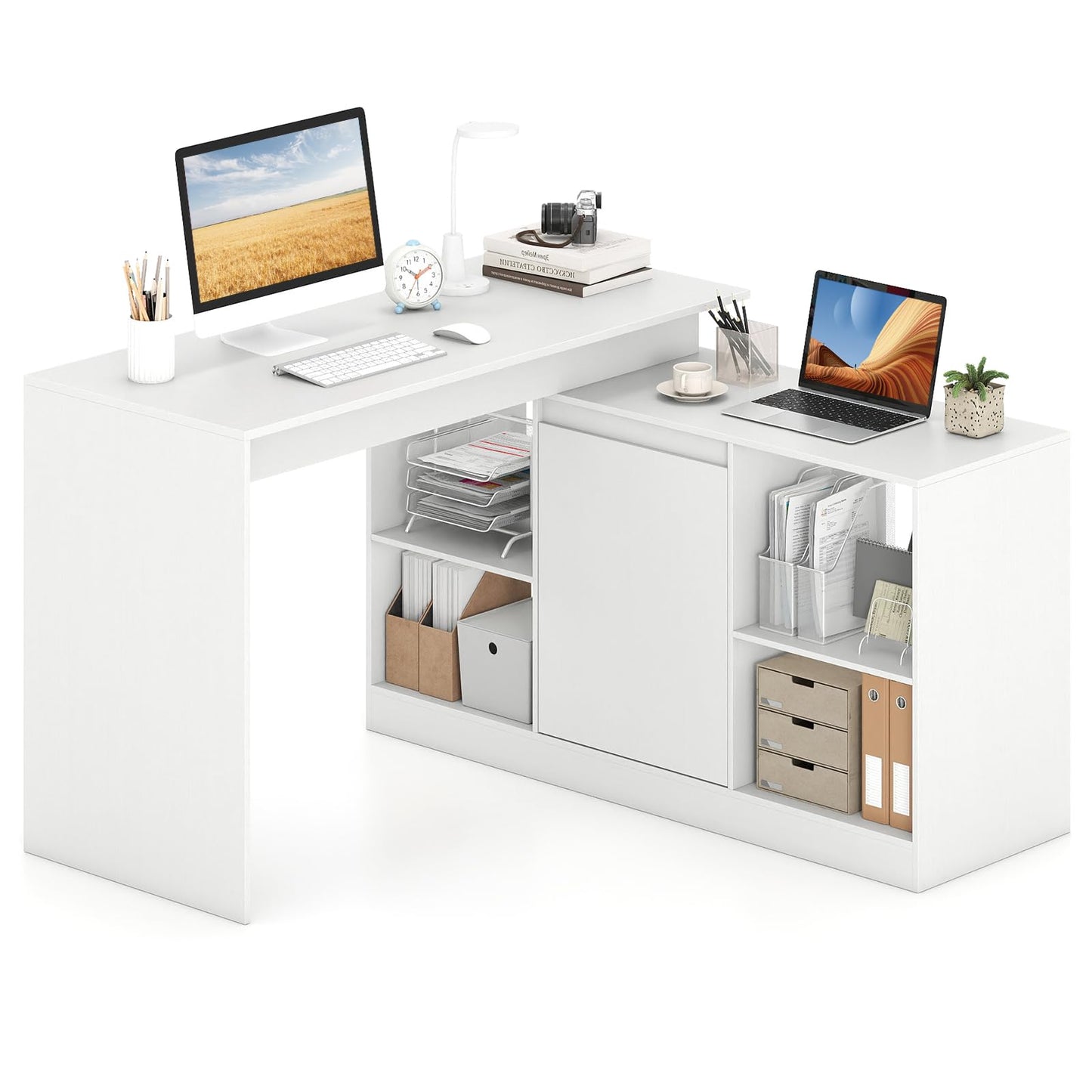 120CM Reversible Corner Writing Desk with 2-Way Cabinet